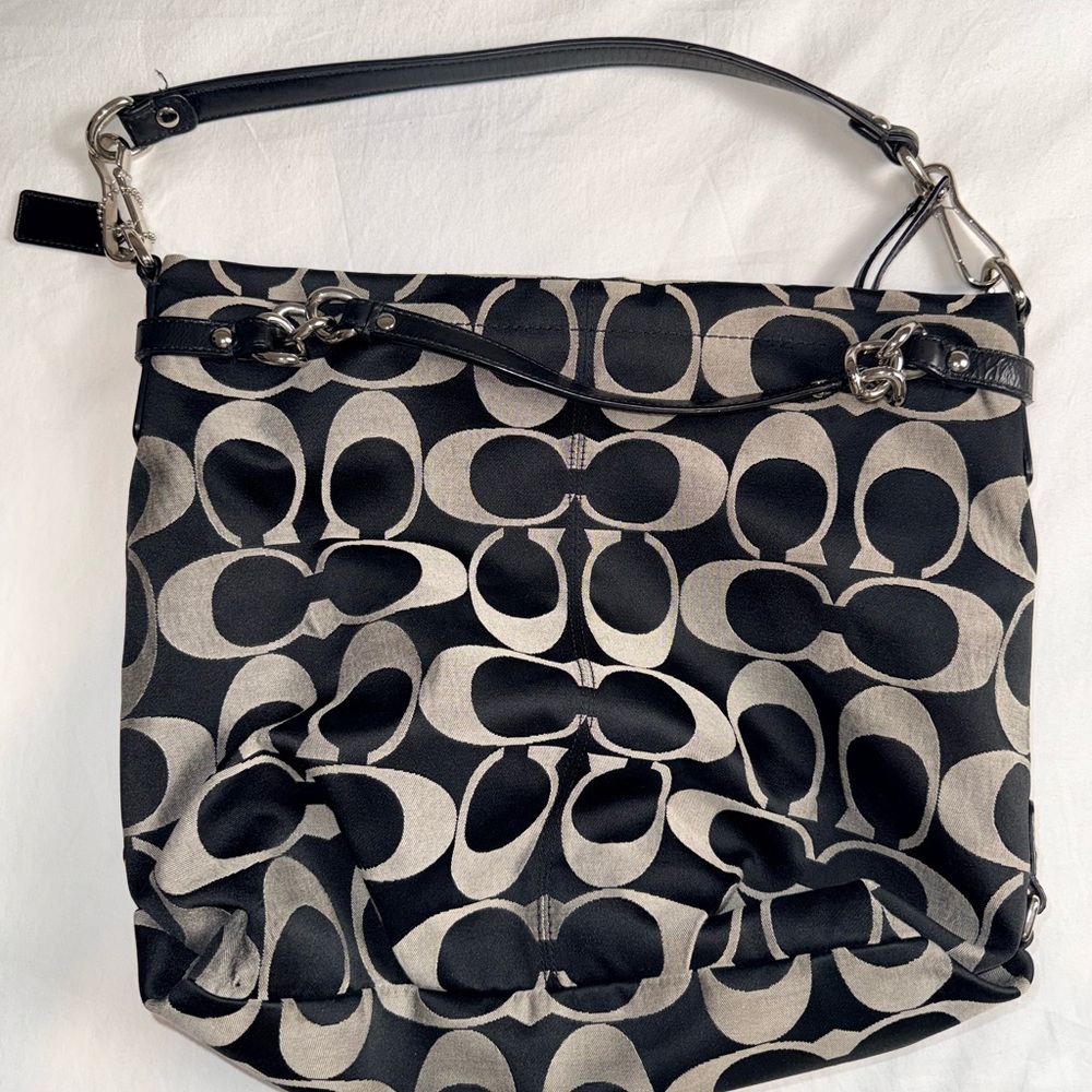 Coach Black & Gray Signature Canvas Hobo Shoulder Bag